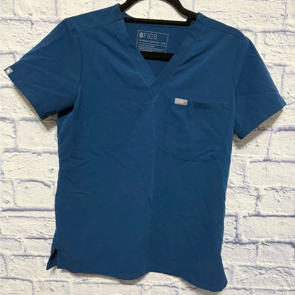 FIGS Catarina One Pocket Scrub Top Pacific Blue Women’s Size XXS Short Sleeves